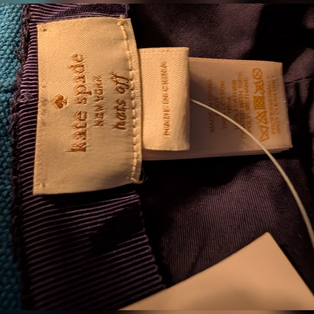 NWT Kate Spade Hats Off Bucket Hat Bonded Canvas Navy Blue Tan Leather Trim - Picture 7 of 12